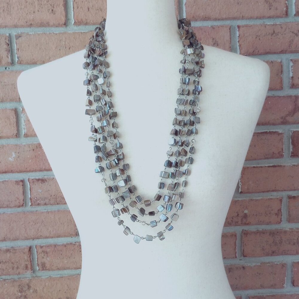 Designer Abalone Shell Multi Strand Statement Nec… - image 1